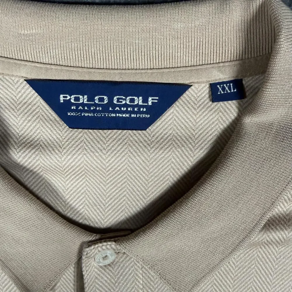 Polo Golf Ralph Lauren Polo Shirt Mens 2XL Beige Chevron Cotton Short Sleeve